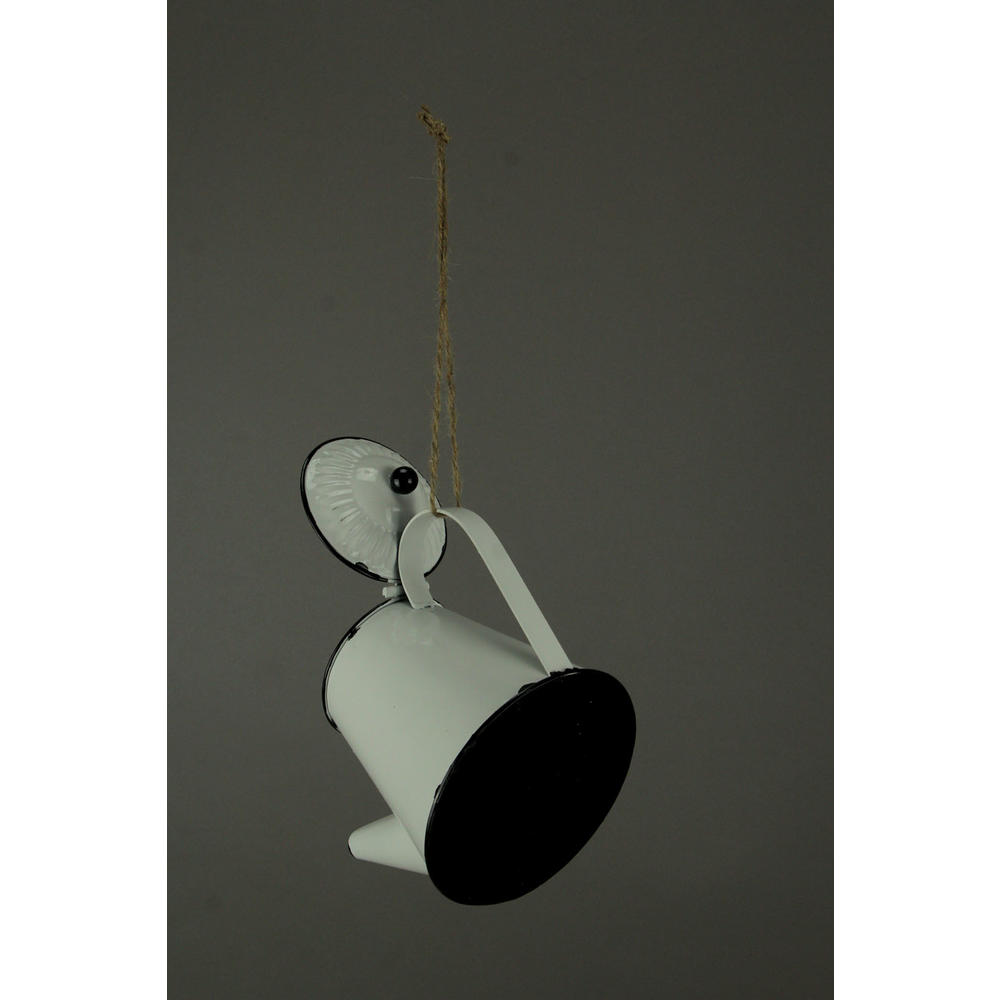 DE LEON White Enamel Metal Rustic Tea Kettle Decorative Hanging Birdhouse