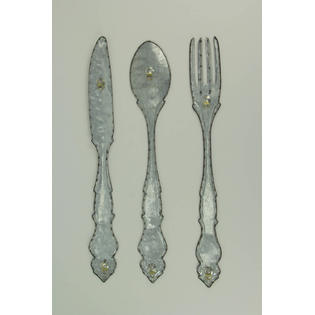Zeckos Large Galvanized Metal Fork Spoon Knife Farmhouse Decor