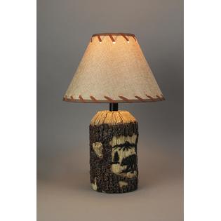 De Leon Collection Black Bear Carved, Black Table Lamp With Burlap Shade
