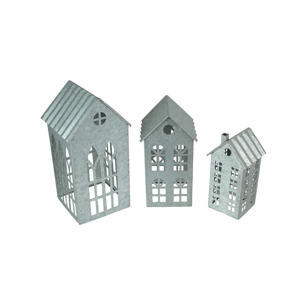 Zeckos Country Galvanized Metal House Shaped Candle Holders (Set of 3)