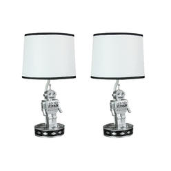 Zeckos Set of 2 Retro 1960's Style Square Head Robot Sci-Fi Table Lamps With Shades