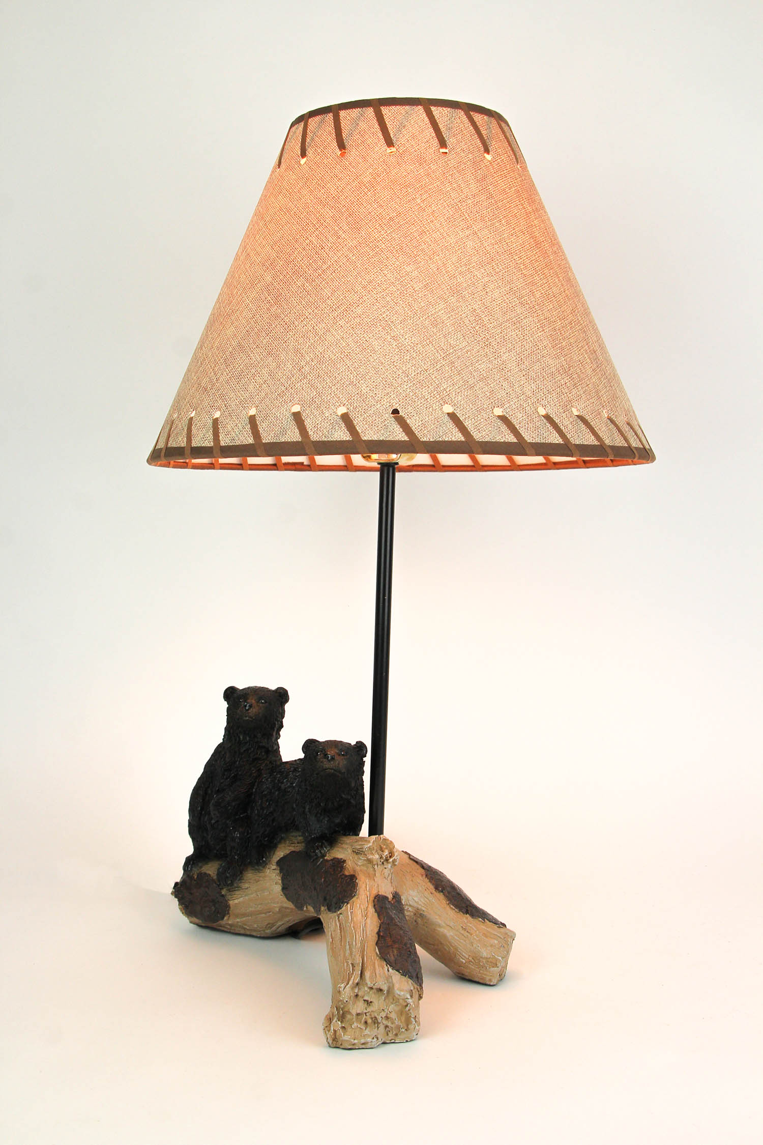 De Leon Collection Set Of 2 Log Sitting Black Bear Couple Table Lamps With Burlap Shades Lodge Decor Burlap Shades Lodge Decor, Black Table Lamp With Burlap Shade