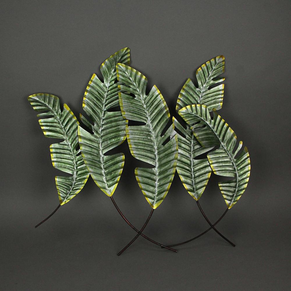 Zeckos 27 Inch Green Metal Tropical Leaf Wall Hanging Sculpture
