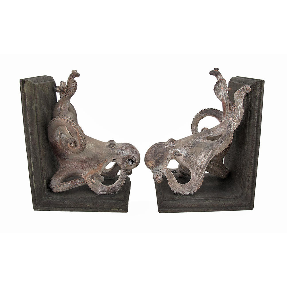 Zeckos Squiggly Armed Octopus Resin Bookends 8.5 Inches High (Set of 2)