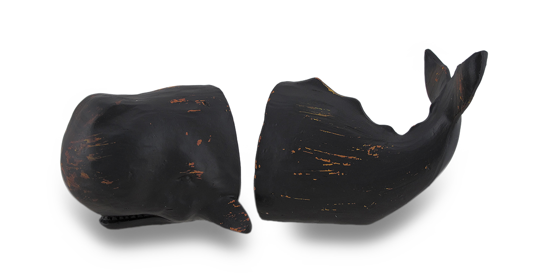 Zeckos Whale Top and Tail Black Distressed Finish Bookends Set of 2