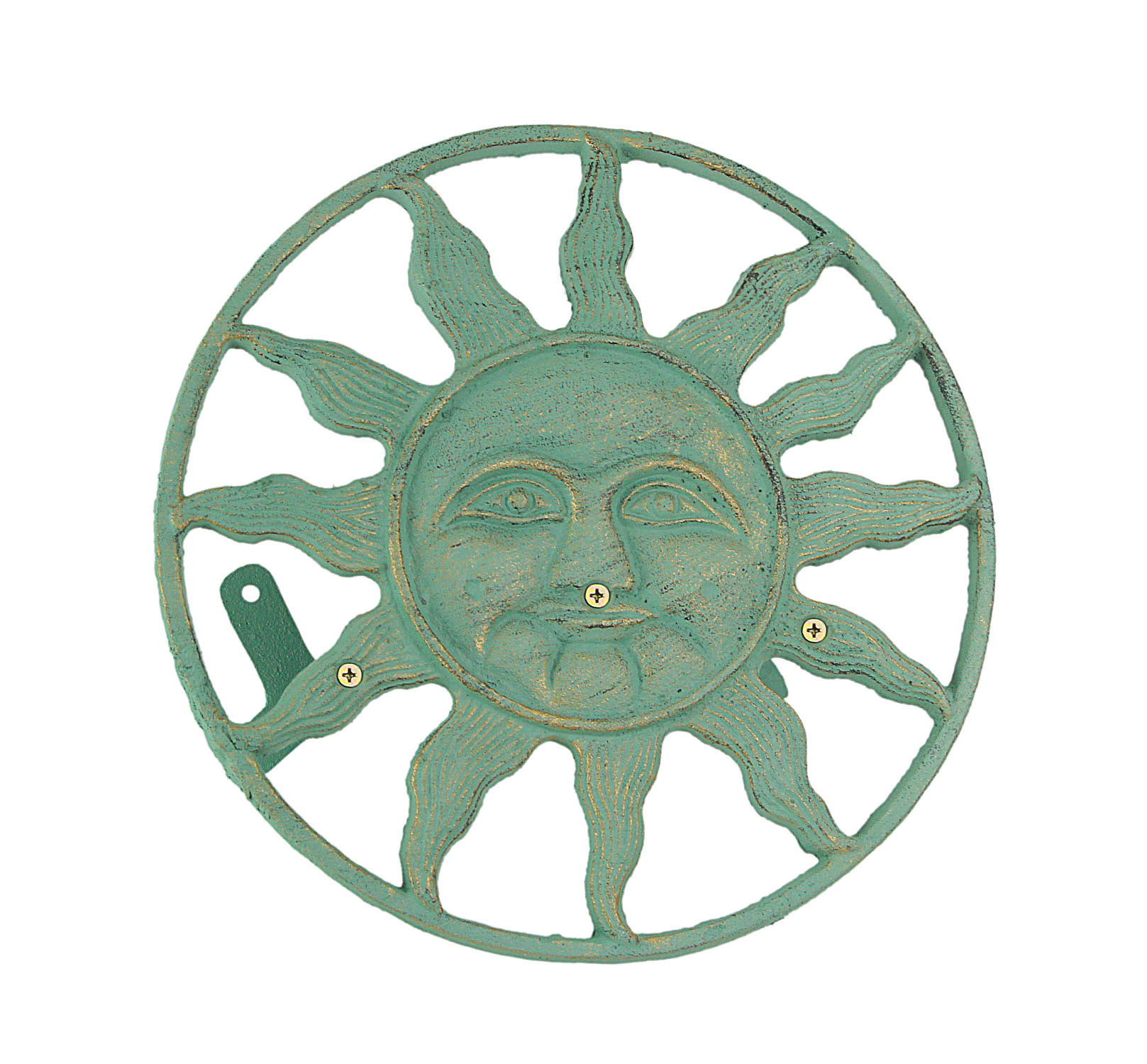 Zeckos Green Cast Iron Sun Face Wall Mount Garden Hose Hanger