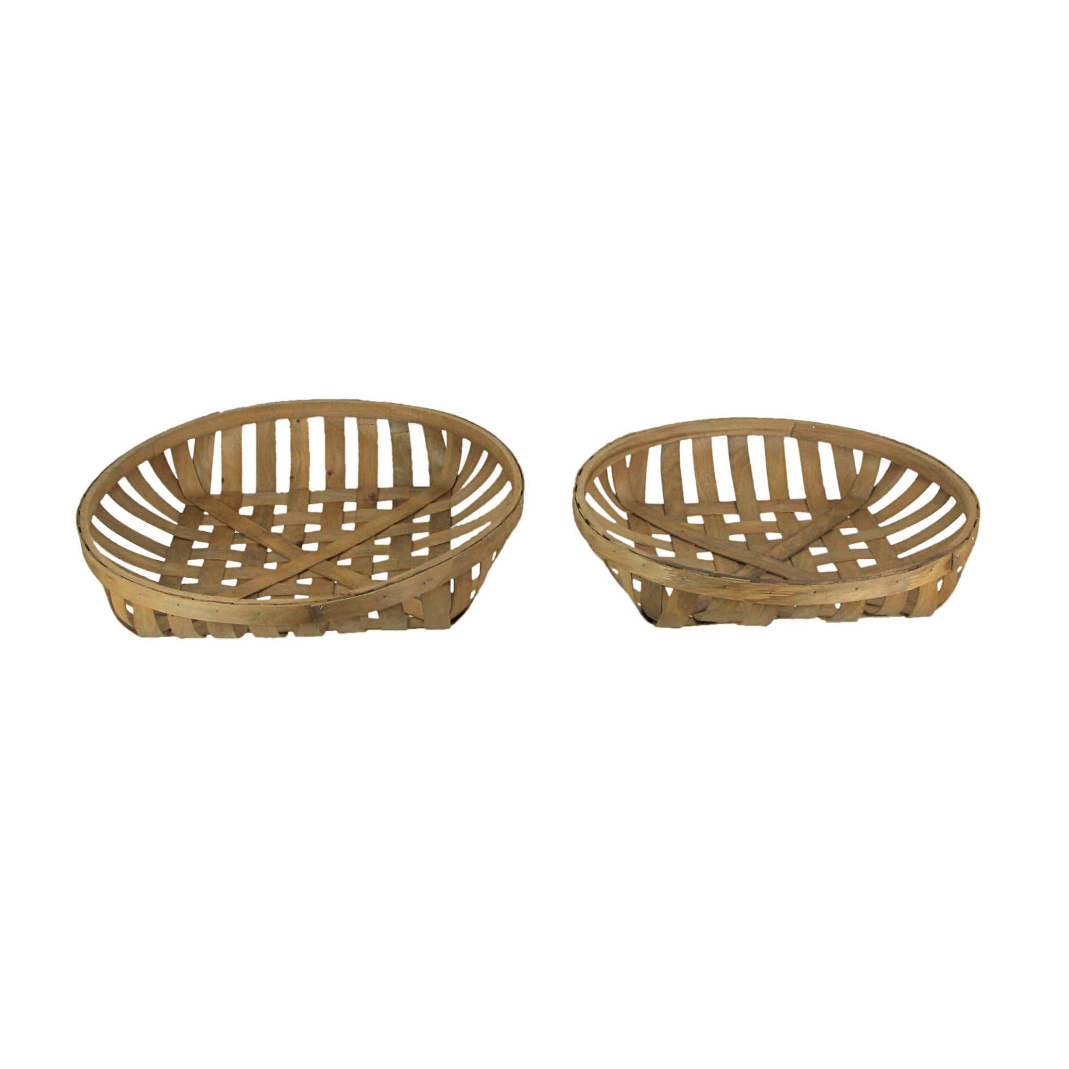 Audreys Round Natural Woven Wood Tobacco Basket Tray Decorative Serving Display Set of 2
