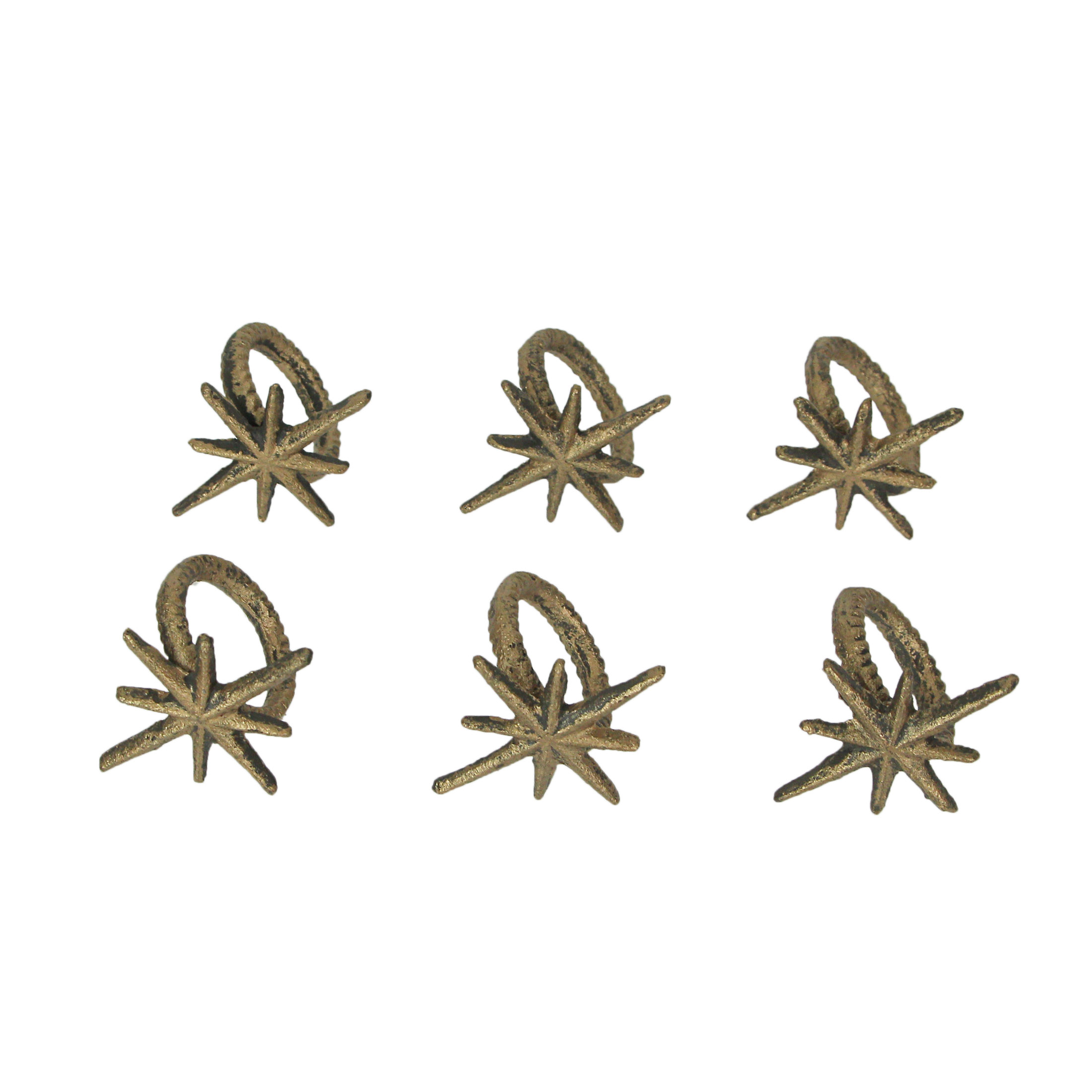 Zeckos Gold Cast Iron Starburst Napkin Rings (Set of 6)