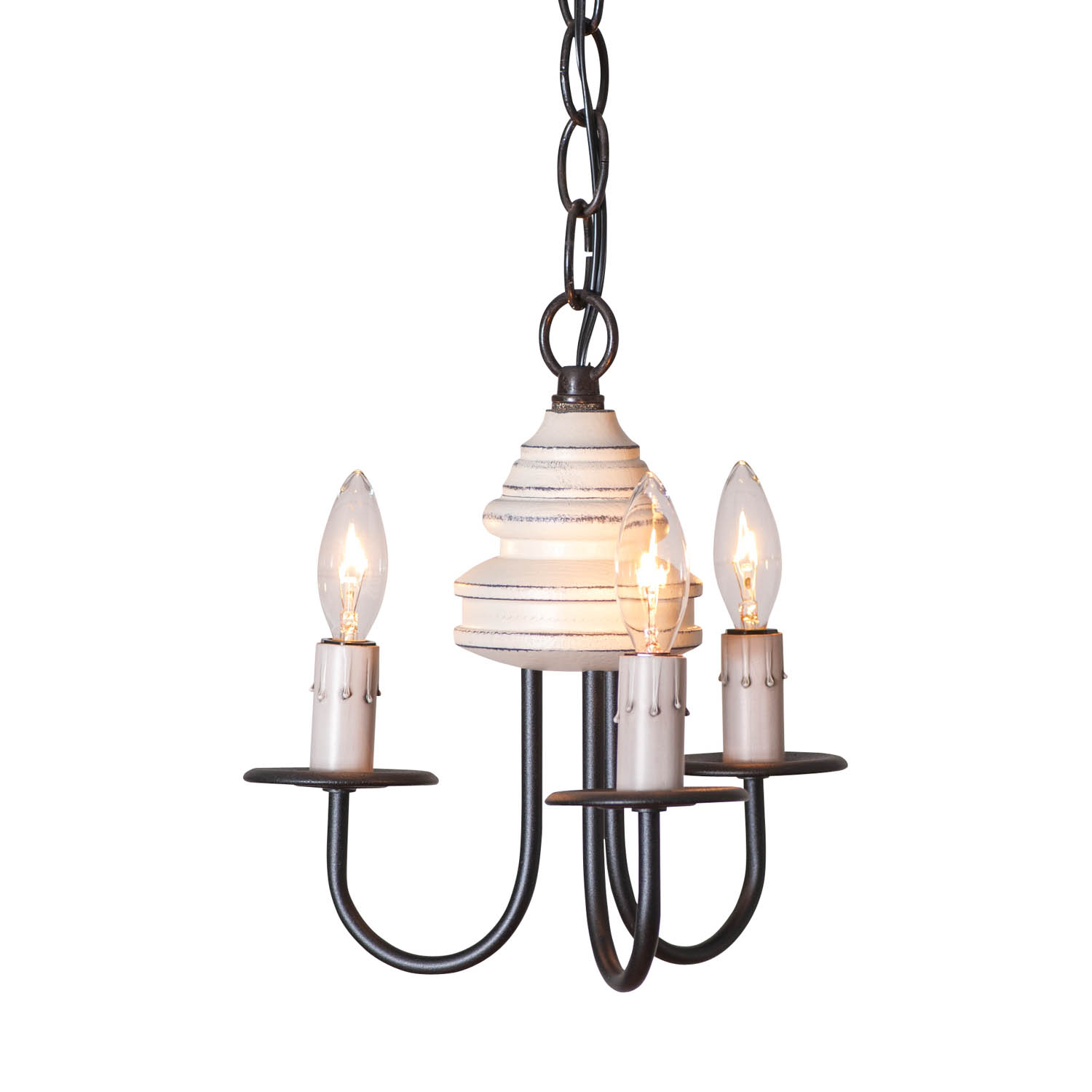 Irvins Country Tinware 3-Arm Bellview Wood Chandelier in Rustic White