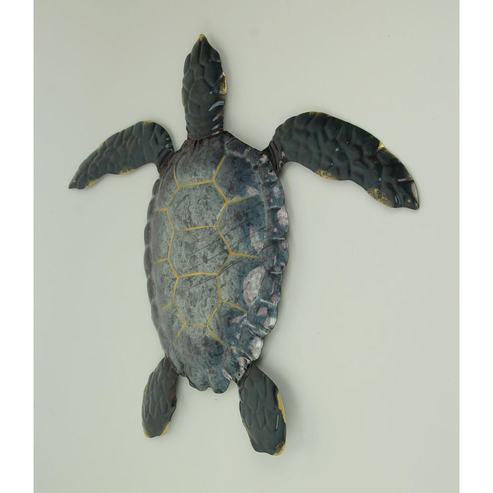 Mayrich Company Blue Galvanized Metal Art Sea Turtle Wall Sculpture 19 inch
