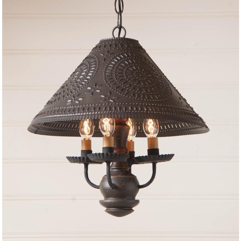 Irvins Country Tinware Wooden Homespun Shade Light Pendant in Espresso with Salem Brick