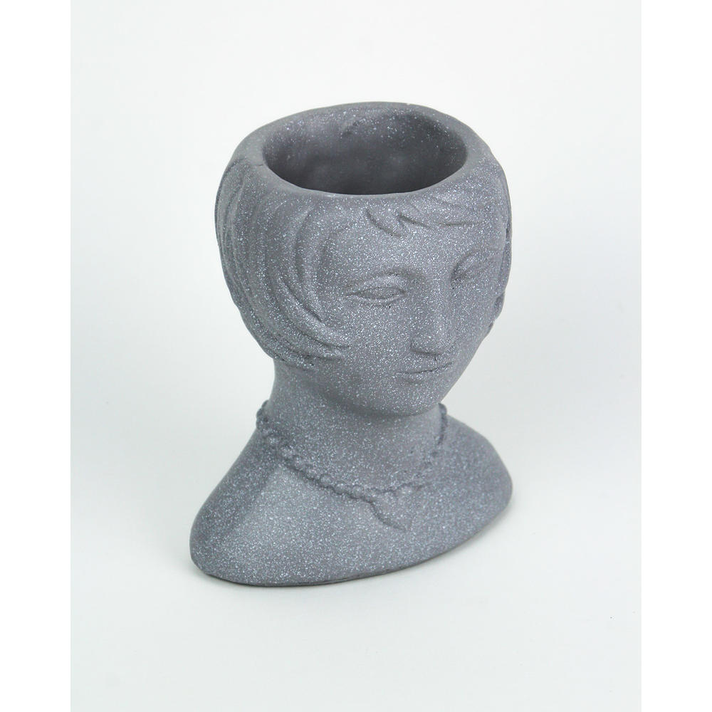 Things2die4 Roaring 20's Flapper Lady Gray Concrete Head Mini Planter 6 Inches Tall