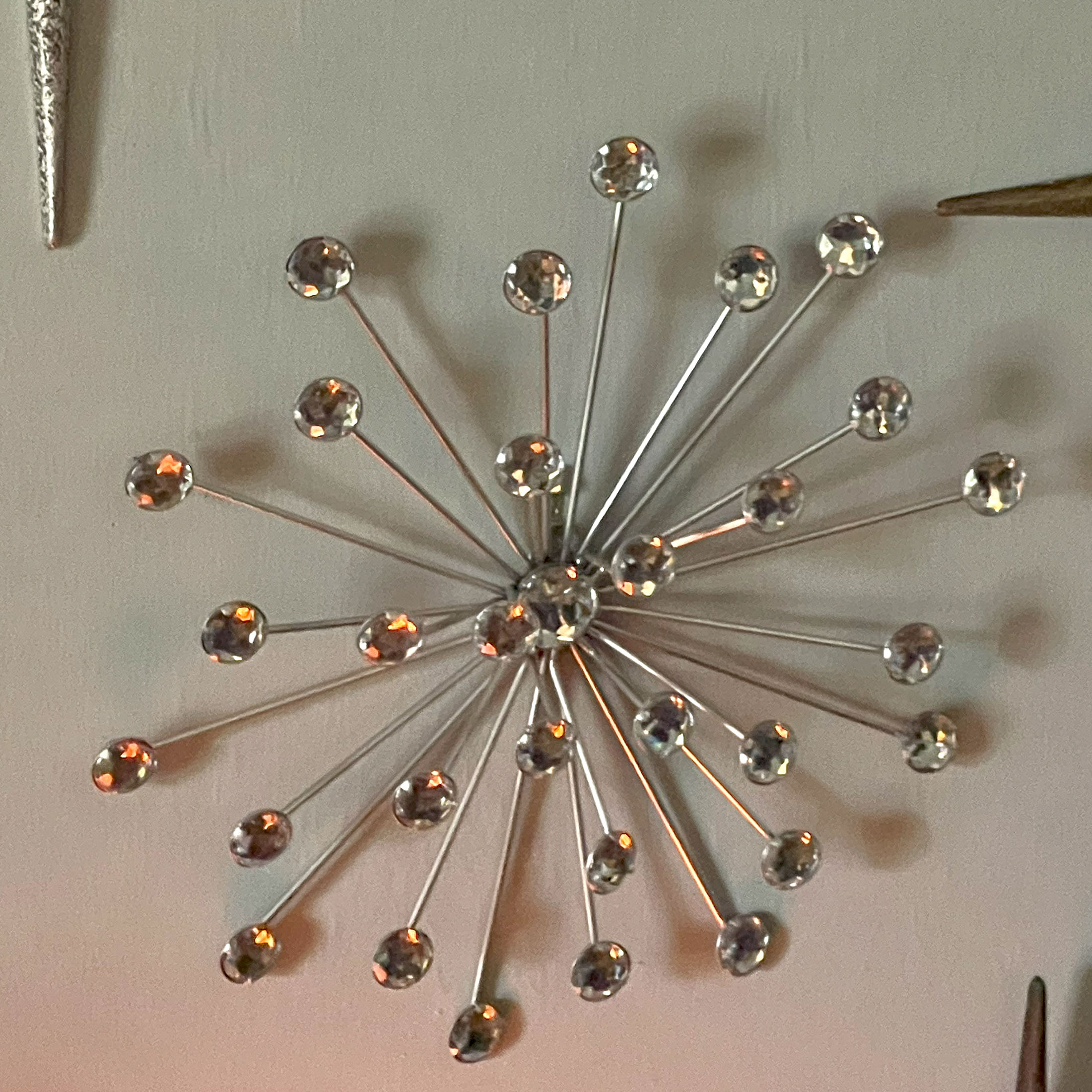 Zeckos Set Of 6 Silver Starburst Jeweled Metal Decorative Wall Art Hanging Rhinestone Crystal Home Decor Accents MCM