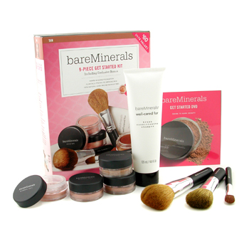 Bare Escentuals 100% Pure BareMinerals Get Started Complexion Kit - Tan ( 2xFdn Spf15+Tinted Mineral Veil+Face Color+3xBrush+DVD+Brush Shampoo )