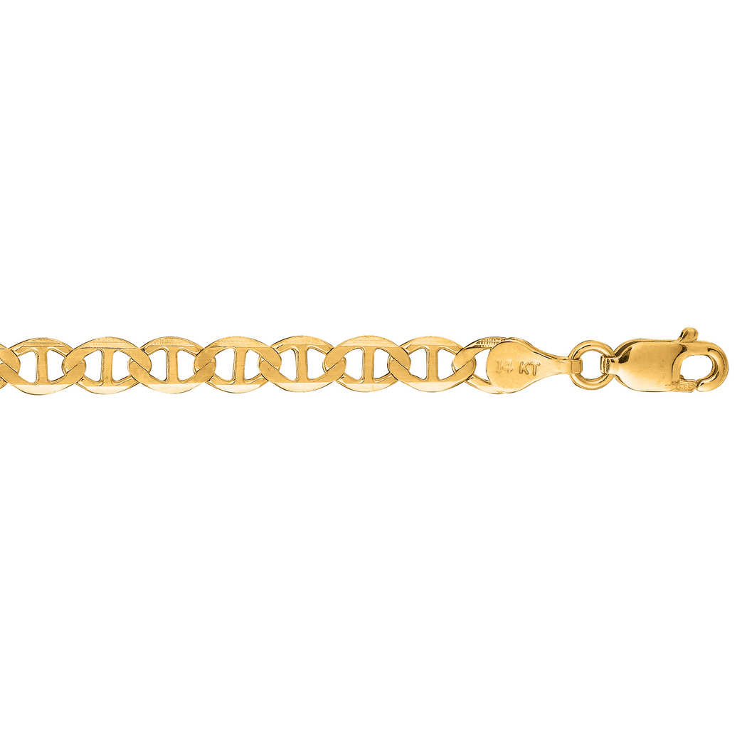 Jewelryweb 10k Yellow Gold 4.5mm Sparkle-Cut Mariner Link Chain Bracelet With Lobster Clasp - 7 Inch