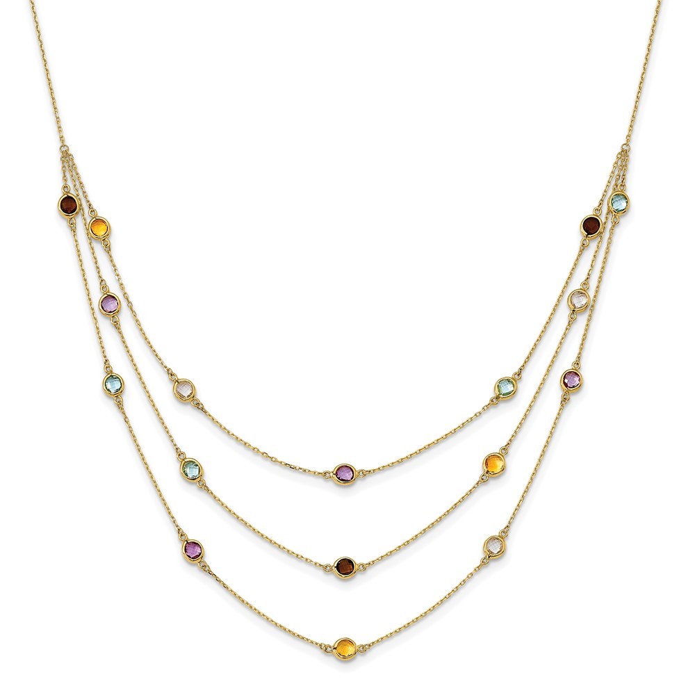 Jewelryweb 14k Gold Smoky Quartz White Quartz Bt Ci Am 3-strand Necklace - 17 Inch