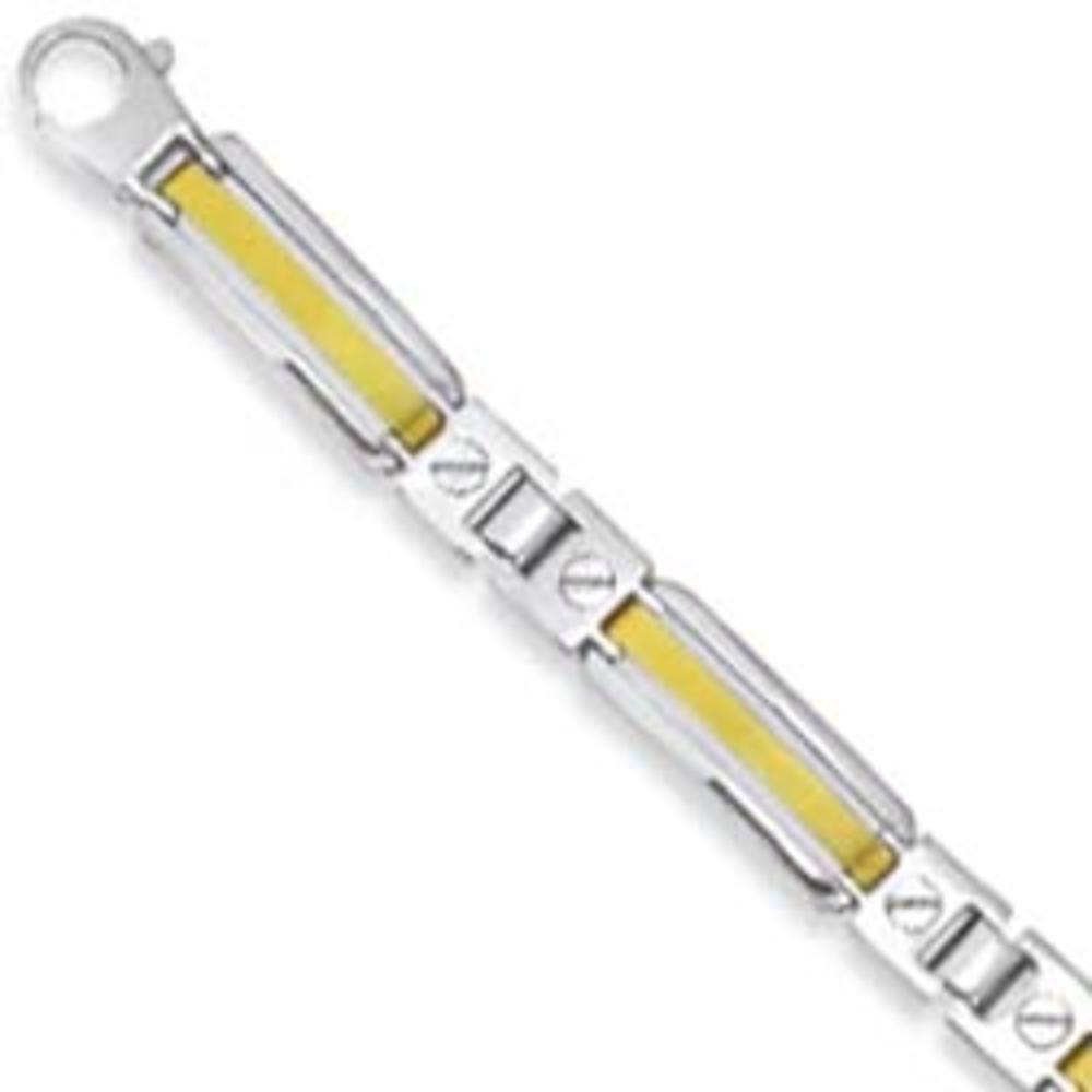 Jewelryweb Sterling Silver and 14k Yellow Mens Bracelet - 8.25 Inch
