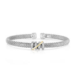 Jewelryweb Sterling Silver 18k Gold and Sparkle-Cut/ Textured Popcorn Bangle Bracelet