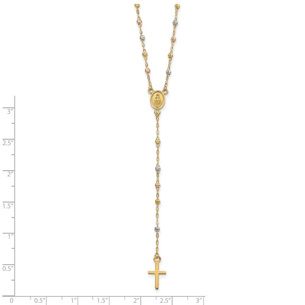 Jewelryweb 14k Tri-color Gold Rosary Necklace With 3 In Ext - 17 Inch - Measures 7mm Wide