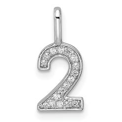 Jewelryweb 14k White Gold Diamond Number 2 Pendant - Measures 15.21x6.82mm Wide 1.29mm Thick