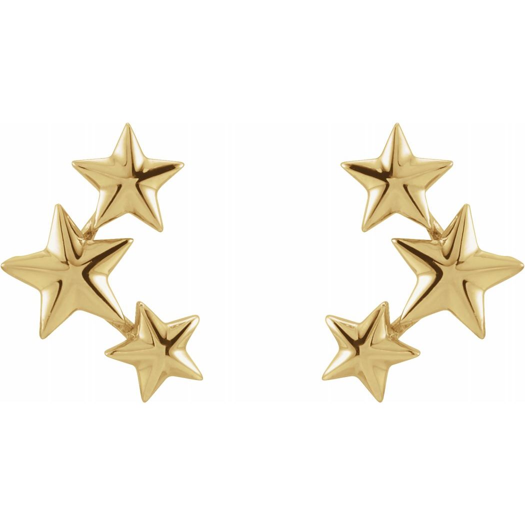 Jewelryweb 14k Yellow Gold Friction Backs Included Polished Star Earrings Climbers