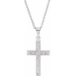 Jewelryweb 14k White Gold 18x12mm Polished 18 Inch Cross Necklace With Design