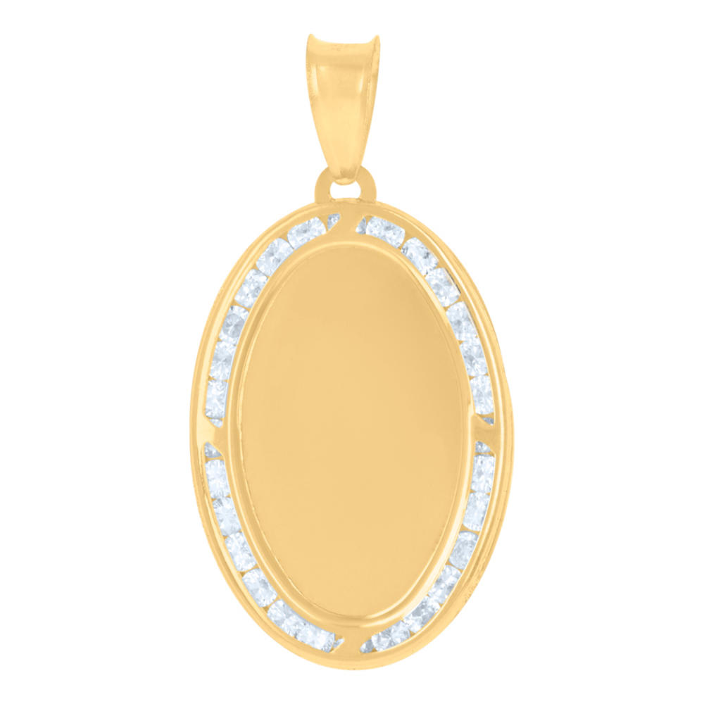 Jewelryweb 14k Yellow Gold Mens Cubic-zirconia Medallion Oval Fashion Charm Pendant - Measures 36.3x18.7mm Wide