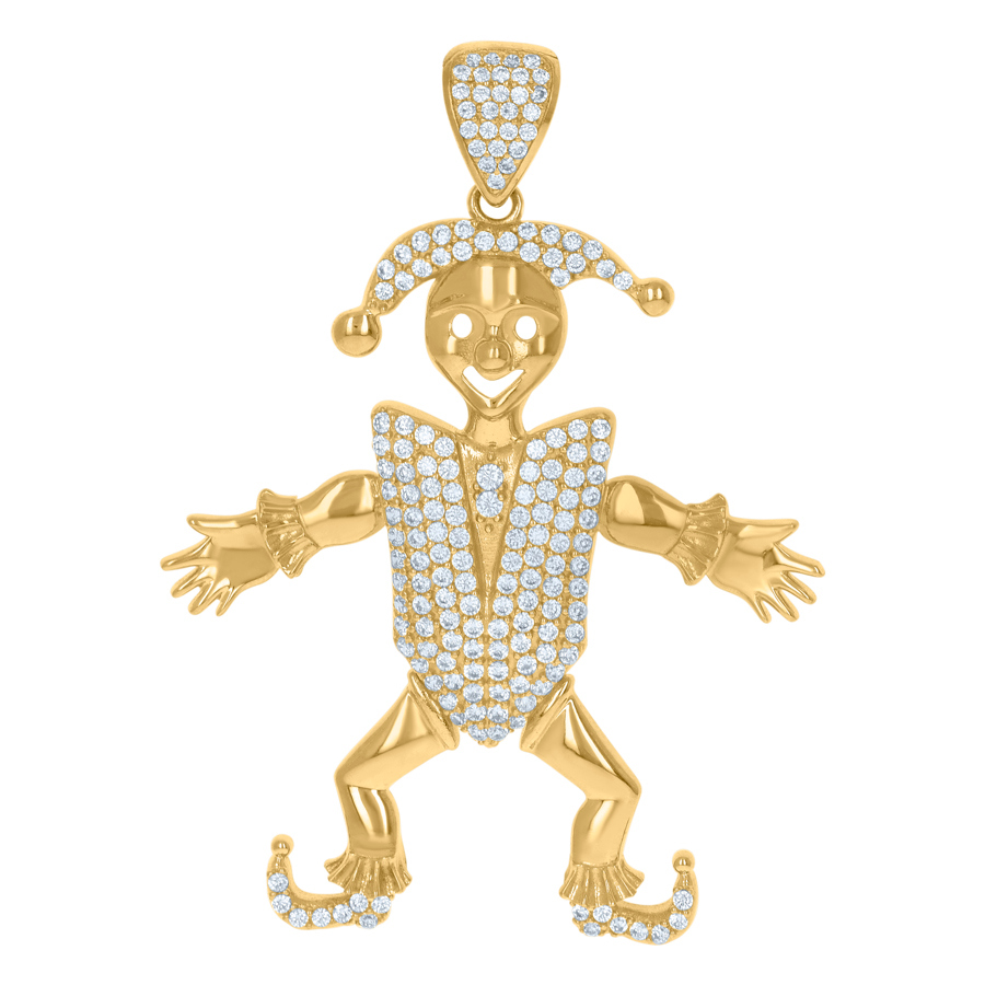 Jewelryweb 10k Yellow Gold Mens Cubic-zirconia Joker Fashion Charm Pendant - Measures 55x40.8mm Wide