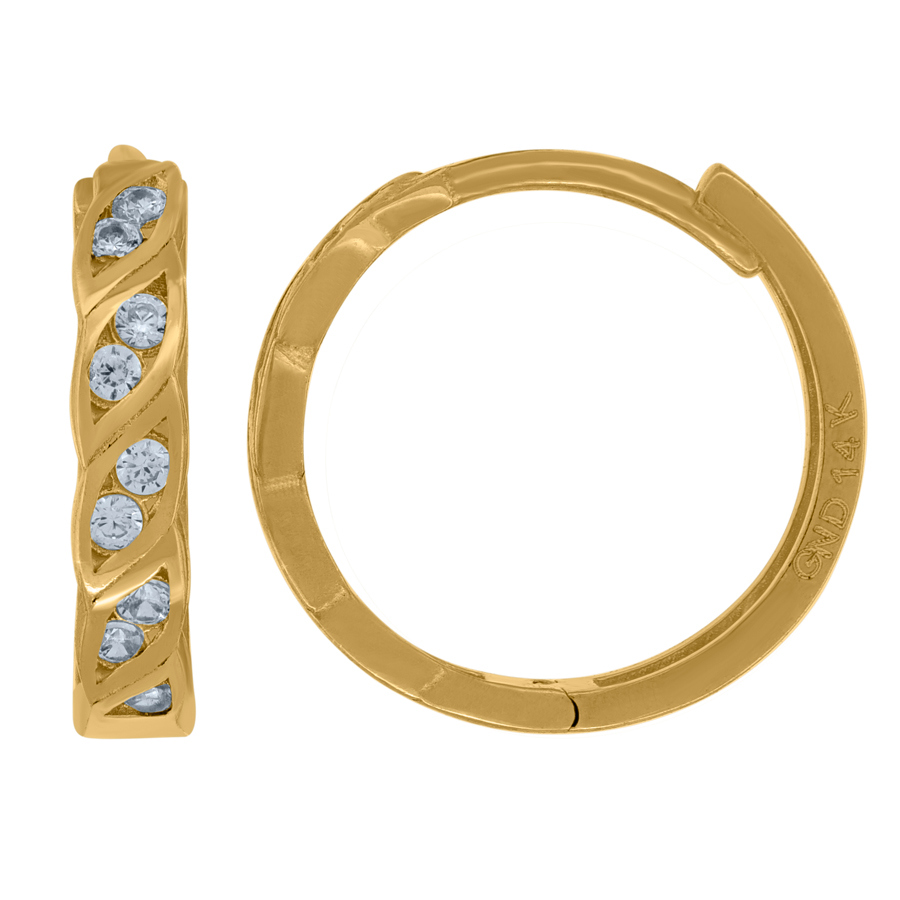 Jewelryweb 14k Yellow Gold Womens Cubic Zirconia Huggie Hoop Earrings - Measures 15.3x16mm Wide