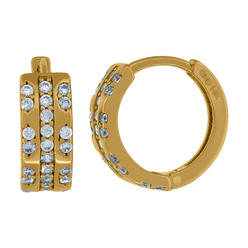 Jewelryweb 14k Yellow Gold Womens Cubic Zirconia Huggie Hoop Earrings - Measures 13x8.5mm Wide