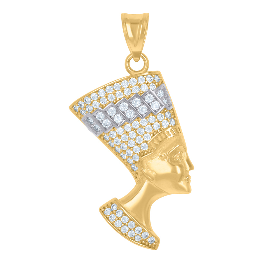 Jewelryweb 14k Two-tone Gold Mens Cubic-zirconia Nefertiti Egyptian Charm Pendant - Measures 39.8x21.5mm Wide