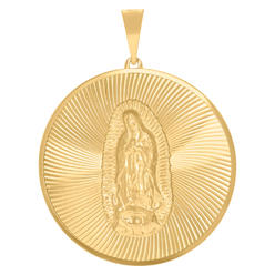 Jewelryweb 14k Yellow Gold Unisex Medallion Guadalupe/mother Marry Religious Charm Pendant - Measures 51.6x40.3