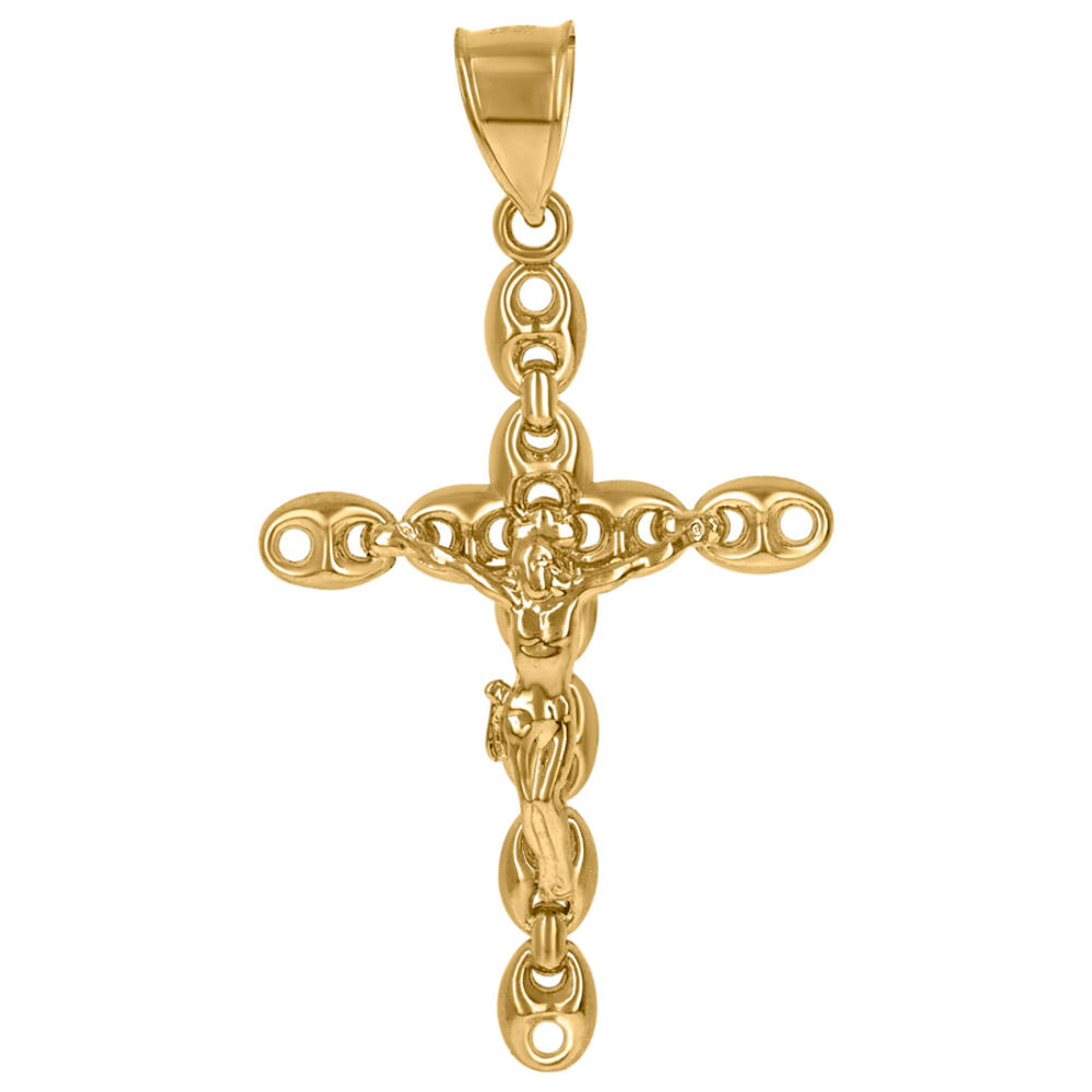 Jewelryweb 10k Yellow Gold Mens Crucifix Cross Mariner Anchor Link Religious Charm Pendant