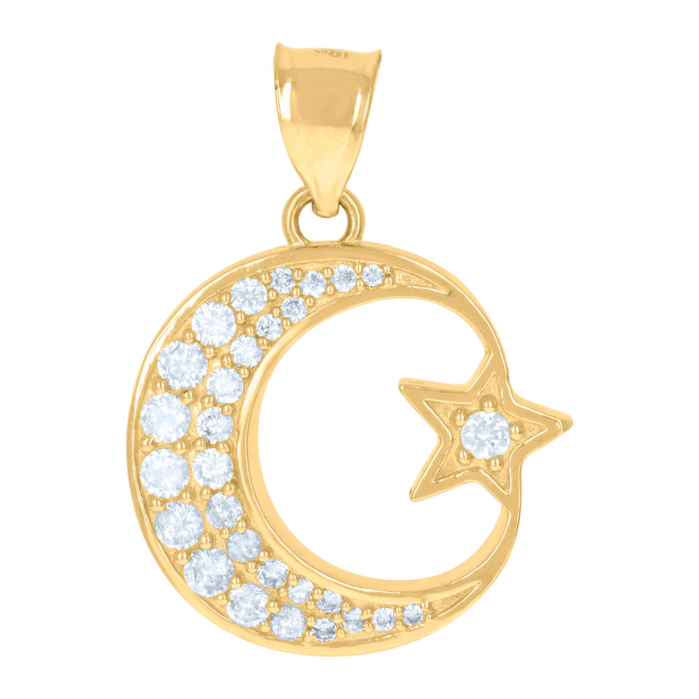 Jewelryweb 10k Yellow Gold Mens Cubic-zirconia Religious Symbols Moon Star Celestial Charm Pendant