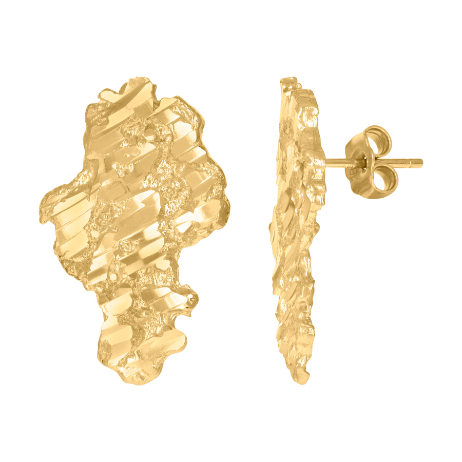 Jewelryweb 10k Yellow Gold Mens Nugget Stud Earrings