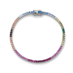 Jewelryweb Sterling Silver Rhodium Plated Rainbow CZ Tennis Bracelet Colorful 78 2.5mm CZs Measures 7 Inch in L