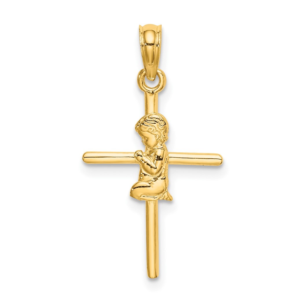 Jewelryweb 14k Praying Boy Cross Pendant