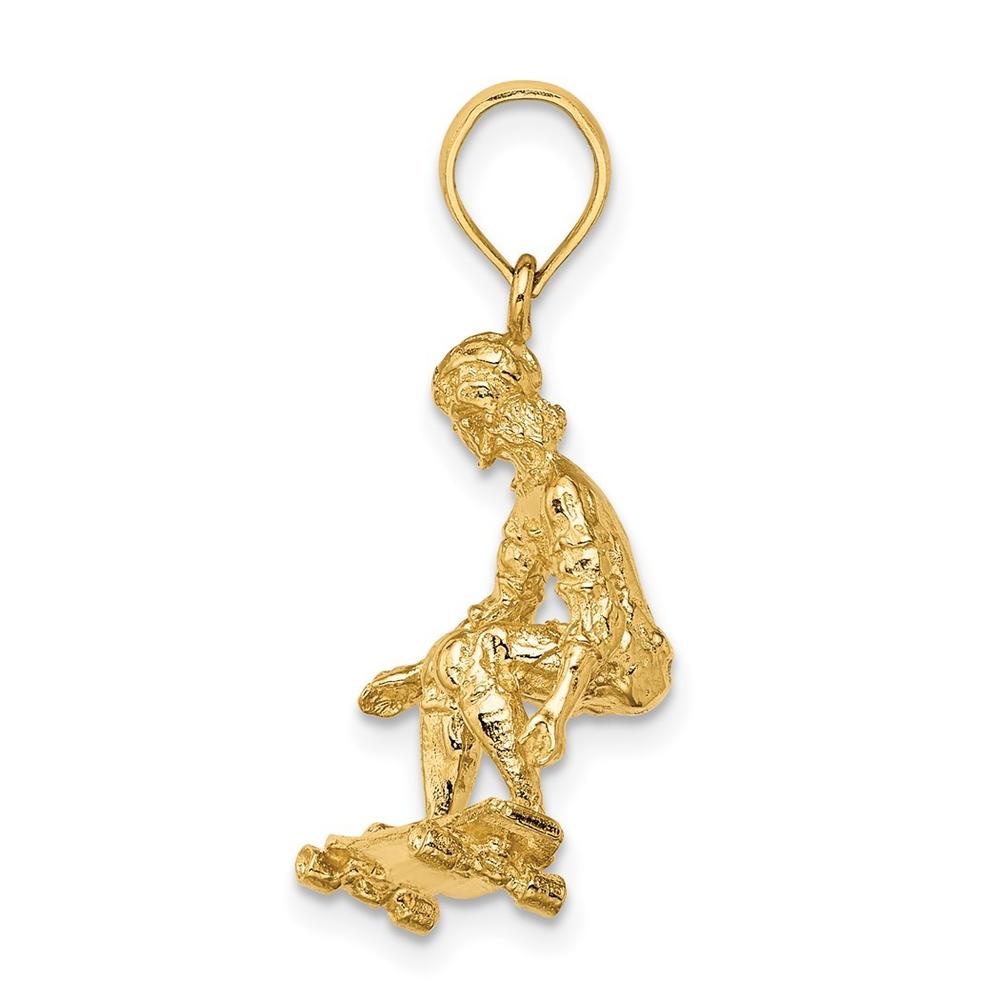 Jewelryweb 14k 3-D Skateboarder Pendant - Measures 18.8x14.65mm Wide 9.4mm Thick