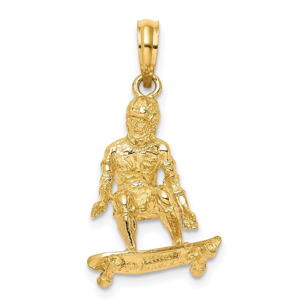 Jewelryweb 14k 3-D Skateboarder Pendant - Measures 18.8x14.65mm Wide 9.4mm Thick