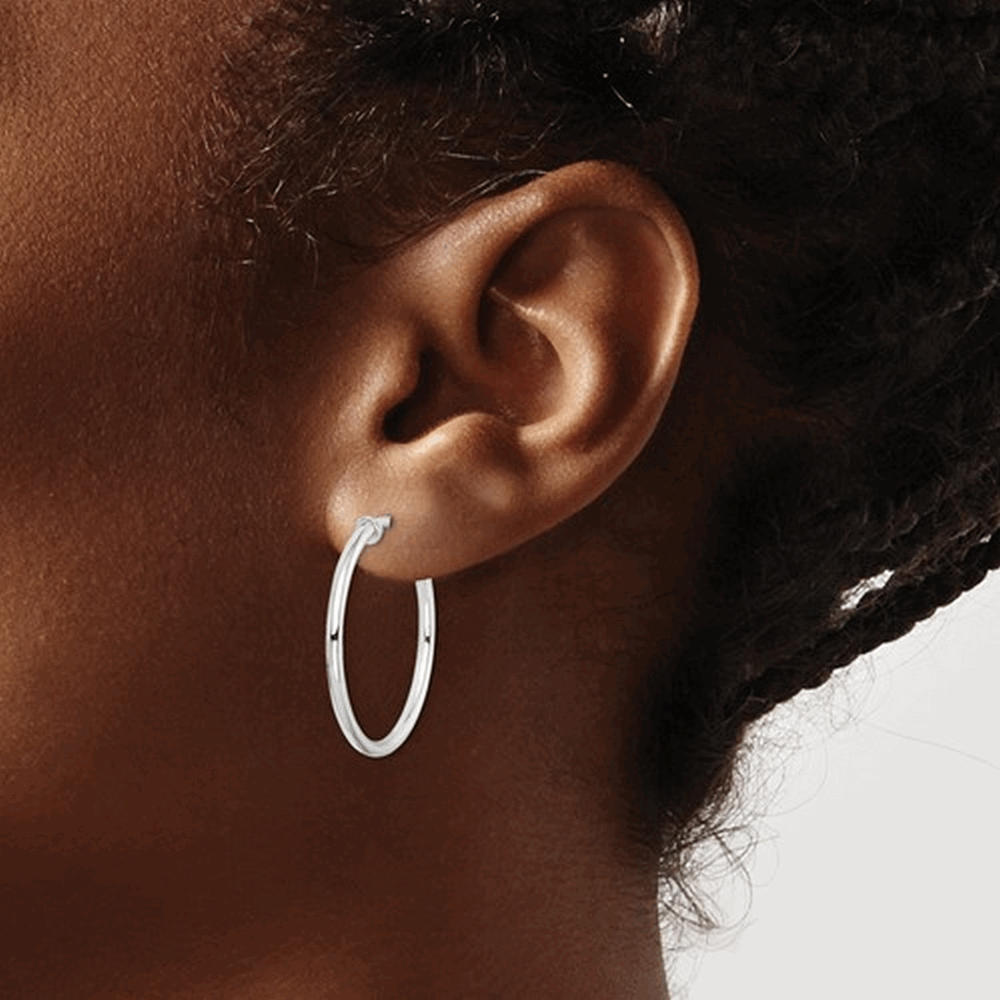 Jewelryweb Sterling Silver Rhodium Polished Hoop Earrings - Measures 28x28mm Wide 2mm Thick