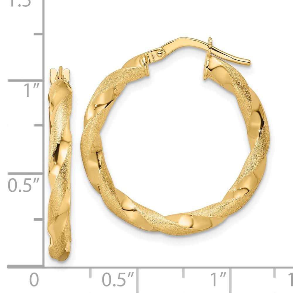 Jewelryweb 14k Gold Brushed and Polished Twisted Hoop Earrings - Measures 26.5x25mm Wide 3mm Thick