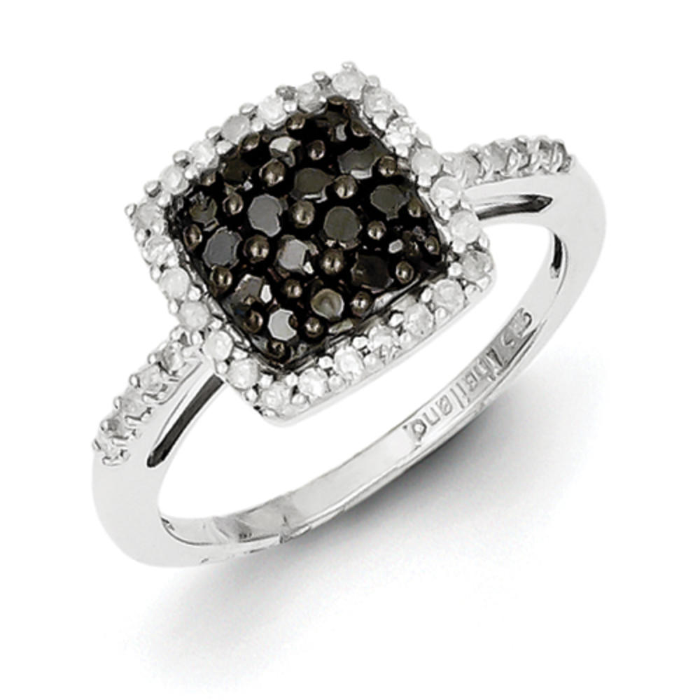 Jewelryweb Sterling Silver Black and White Diamond Ring - Size 6