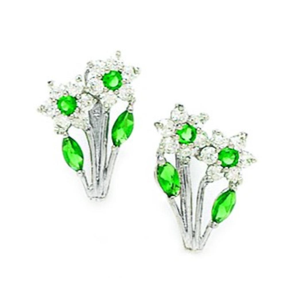 Jewelryweb Sterling Silver Rhodium Plated May B.Stone Emerald CZ Two Leverback Earrings - Measures 16x10mm