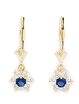 Jewelryweb Sterling Silver Plated September B.Stone Sapphire CZ Flower Leverback Earrings - Measures 23x8mm