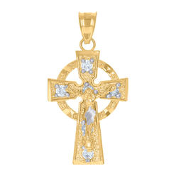 Jewelryweb 10k Two-tone Gold Unisex Cubic-zirconia Crucifix Cross Religious Charm Pendant - Measures 32.1x16.6m