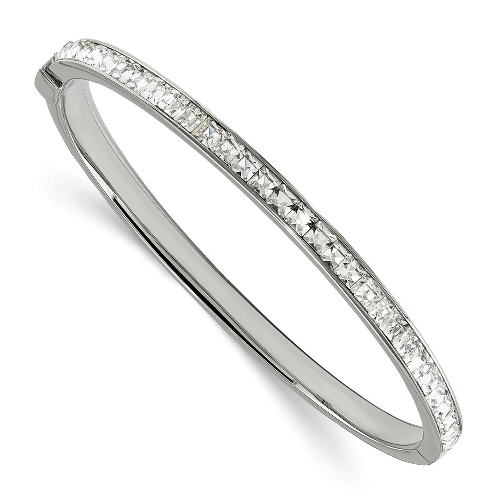 Jewelryweb Stainless Steel Polished With Preciosa Crystal Hinged Bangle Bracelet