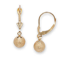Jewelryweb 14k Yellow Gold Laser-cut Sparkly Dangling Ball Leverback Earrings (5mm-8mm) (14k-yellow-5mm)