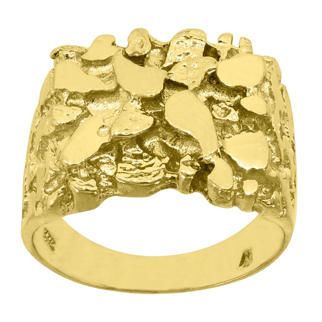 Jewelryweb 10k Yellow Gold Mens Nugget Textured Band Ring - Size 10