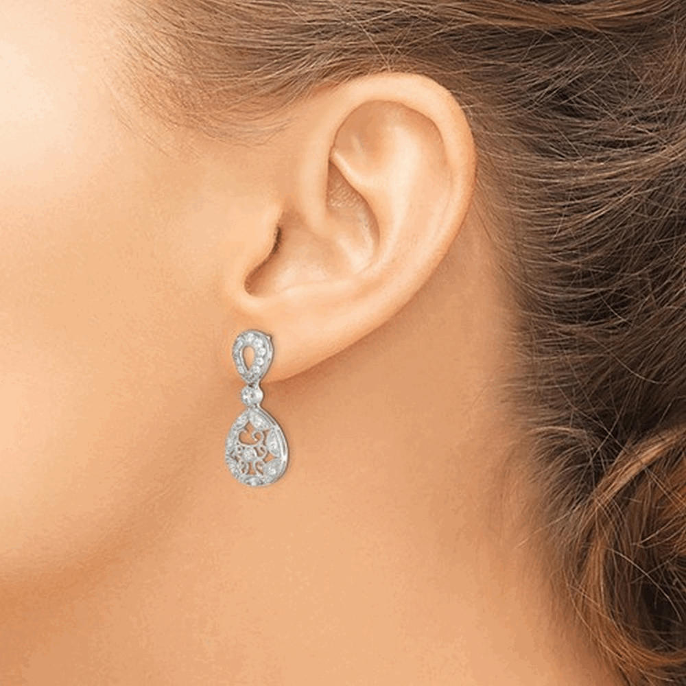 Jewelryweb Sterling Silver Cubic Zirconia Chandelier Style Earrings - Measures 32x14mm Wide