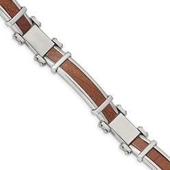Jewelryweb 10.9mm Stainless Steel Polished With Wood Inlay Bracelet - 8.25 Inch